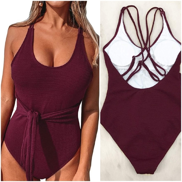 Cupshe Other - Cupshe wine red bow knot back cross 1 pc swimsuit
